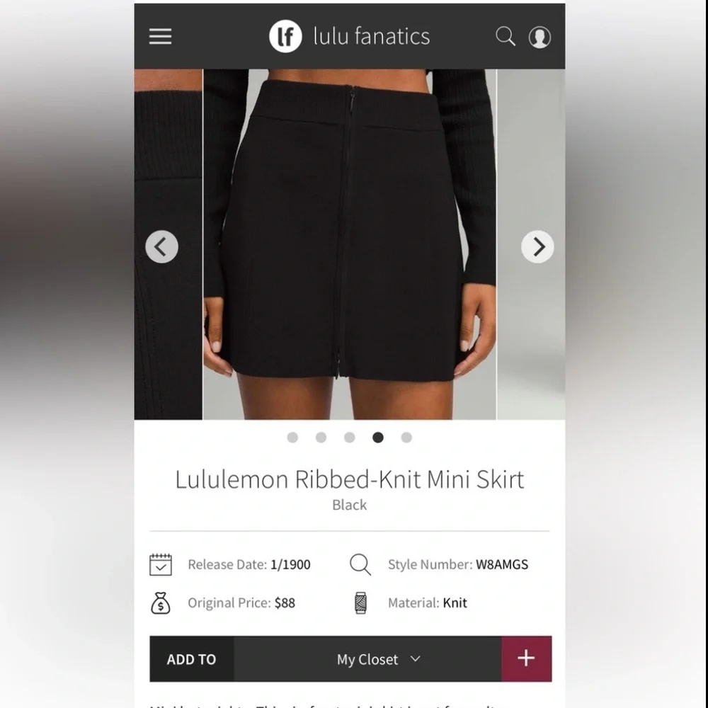 Lululemon✨Ribbed-Knit Mini Skirt RARE•Black•Knit Full Zip Skirt•Like New•Large - Picture 5 of 15